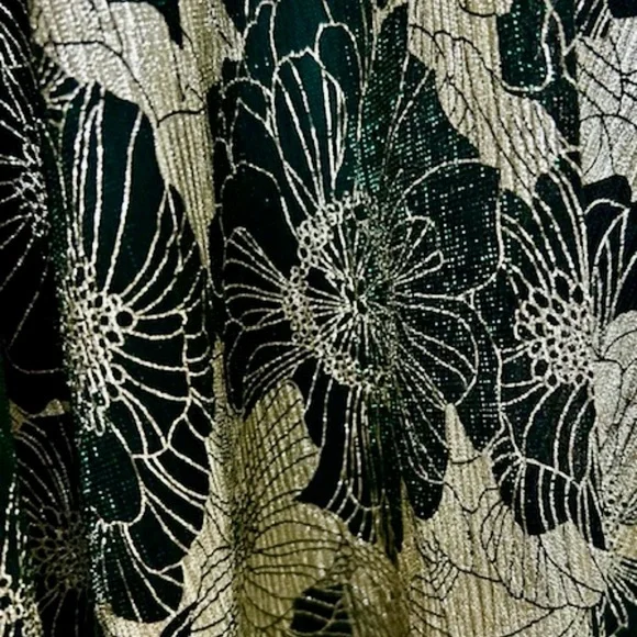 Betsy & Adam One-Shoulder Gold & Black Gown Dress Green Metallic Sheen Size 10 - Picture 6 of 9